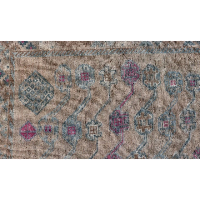 Early 20th Century Vintage Persian Shiraz With Tribal Design in Soft Yellow, Pink, and Blue Gray 4'10 X 7'4 For Sale - Image 5 of 11