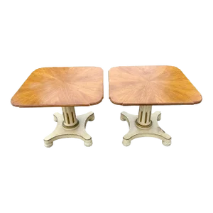 Vintage Henredon Pair of Neo-Classical Walnut & Ivory Accent Tables