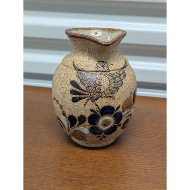 Vintage Tonala Mexican Folk Art Pottery Vase With Bird & Floral Motif For Sale - Image 9 of 11
