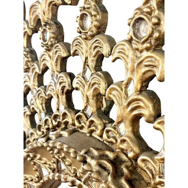 Gold Large Mid-Century Peruvian Giltwood Sunburst Mirror With Intricate Carved Detail For Sale - Image 8 of 18