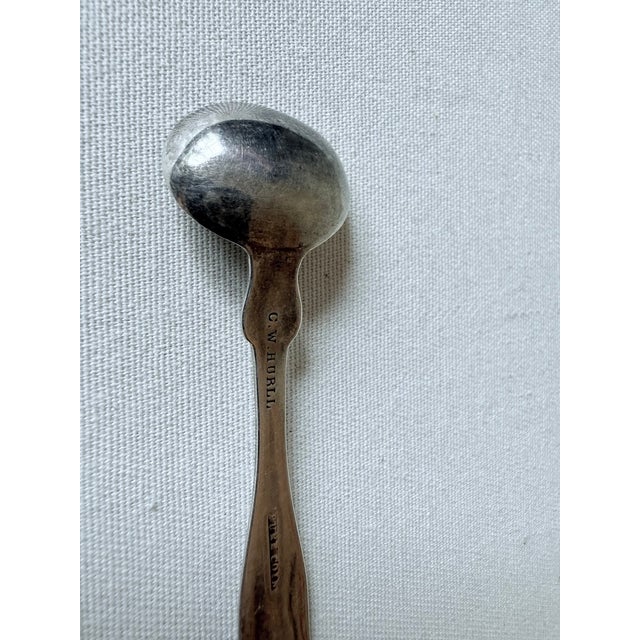 Antique C.W. Hurll Pure Coin Silver Salt Spoon For Sale - Image 4 of 9