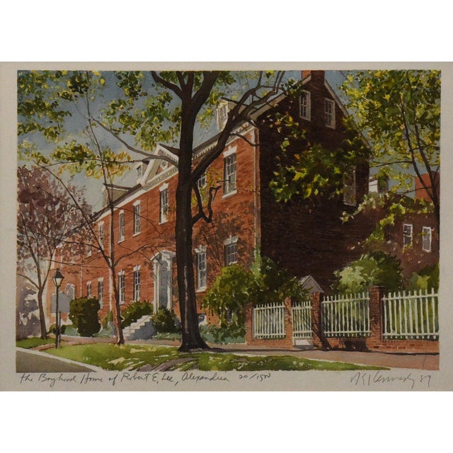 This lithograph, sized 22" x 18", depicts the Boyhood Home of Robert E. Lee, a historic landmark in Alexandria, Virginia....