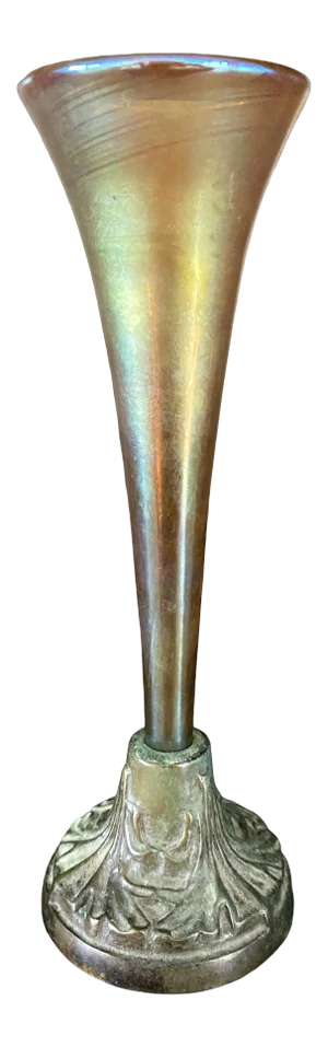 1990s Steven Lundberg Art Glass Vase With Patinaed Bronze Base