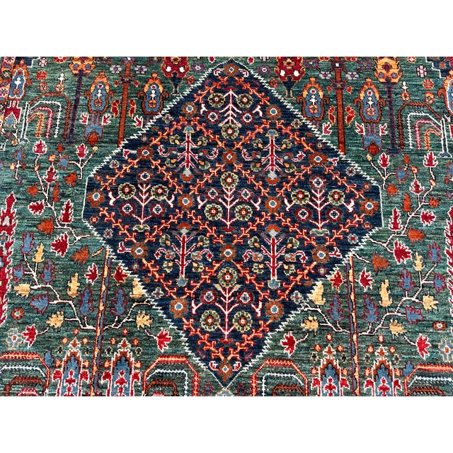 Textile Green Persian Qashqai Cypress Tree Hand-Knotted Wool Rug - 5' X 6'6 For Sale - Image 7 of 11