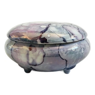 Vintage Hand Painted Purple Ceramic Box For Sale