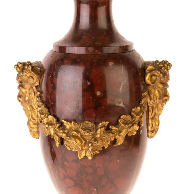 Antique French Rouge Marble & Bronze Satyrs Table Lamps, Set of 2 For Sale - Image 5 of 17