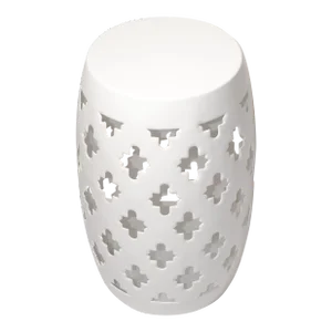 1970s Hollywood Regency Indoor Outdoor White Steel Carved Drum Garden Stool