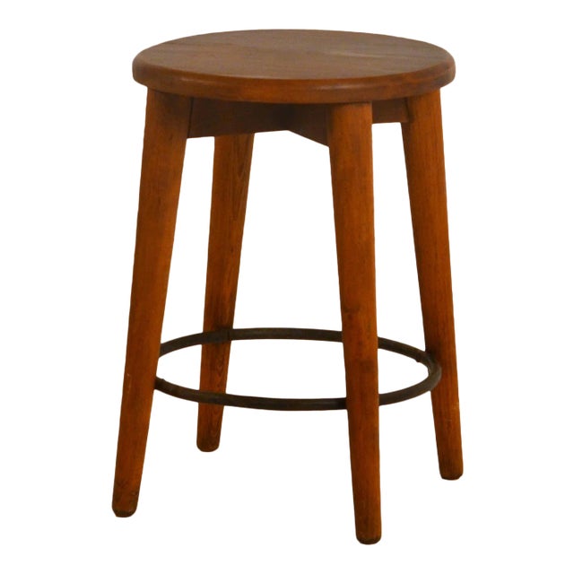 Patinated Oak Stool in the Style of Les Artisans De Marolles For Sale