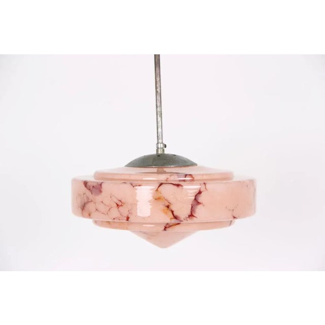 Pink Italian Ceiling Lamp with Marble Glass Shade, 1930s For Sale - Image 8 of 8