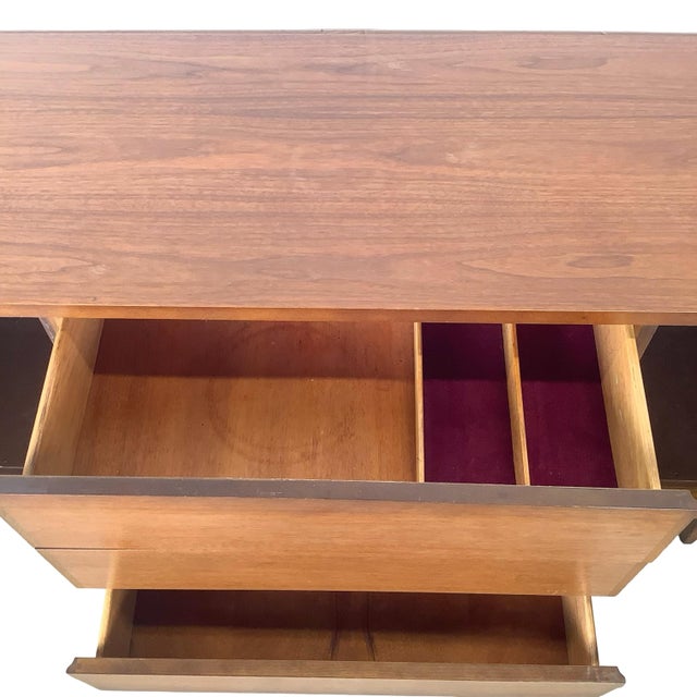 Wood Vintage Mid-Century Modern Walnut Credenza With Sculptural Metal Pulls For Sale - Image 7 of 15