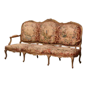 18th Century French Louis XV Carved Giltwood Canapé With Aubusson Tapestry