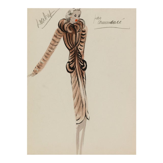 Vintage French Fashion Art Print – Brown Art Deco Illustration, 18" X 24" For Sale