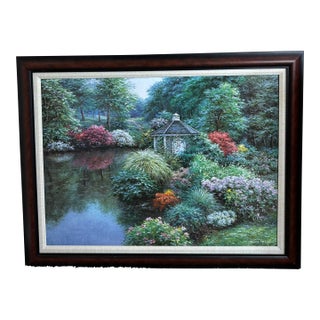 1980s Large Framed Oil Landscape For Sale