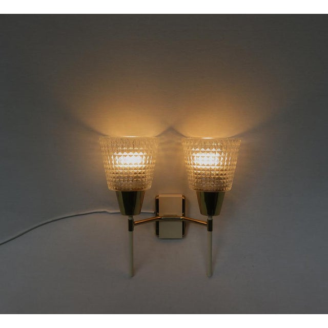 Wall Lights Torches, 50s, Brass, Beige, Glass, 2 Set, 1950s, Set of 2 For Sale - Image 11 of 18