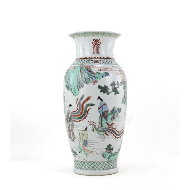 Asian A Mid-Qing Dynasty Chinese Five-Color Vase Depicting a Group of Immortal Figures, Marked With the Kangxi Reign Mark. For Sale - Image 3 of 11