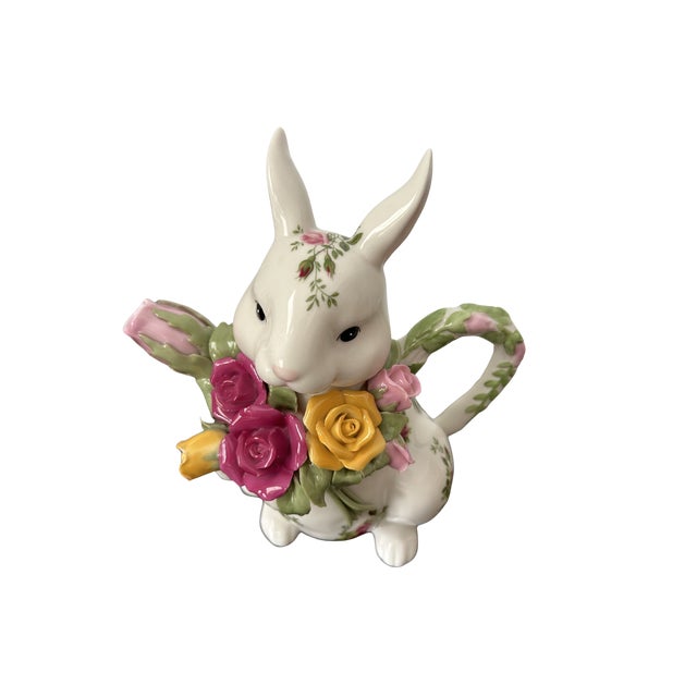 Ceramic Vintage Royal Doulton for Royal Albert Old Country Roses Bunny Teapot – Fine Bone China Rabbit Teapot For Sale - Image 7 of 13