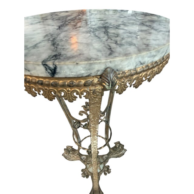 Metal Italian Vintage Iron & Marble Sculpture Plant Stand Roses For Sale - Image 7 of 7