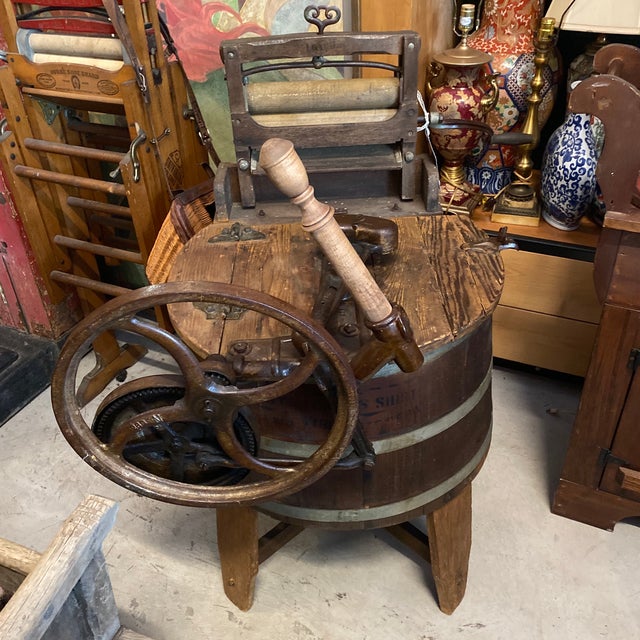 Antique 19th Century Wooden Washing Machine and Wringer Chairish