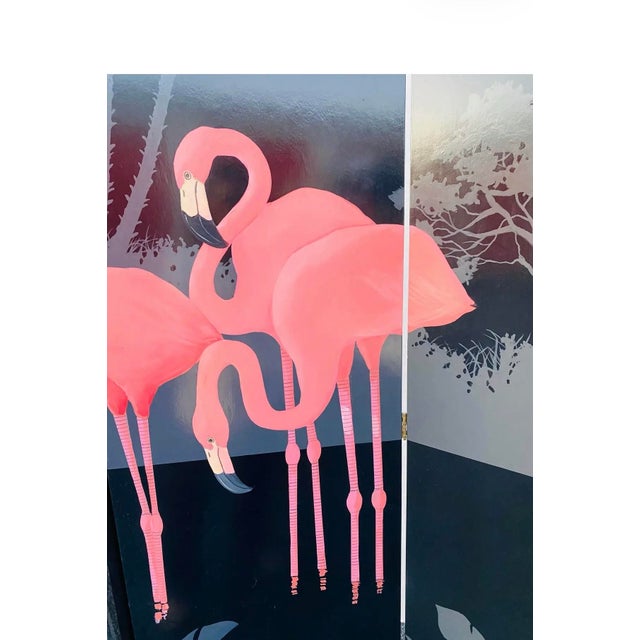 1980s Key West Art Room Divider Hand-Painted 6 Panels Depicting Flamingos by Sal Salinero For Sale In Miami - Image 6 of 11