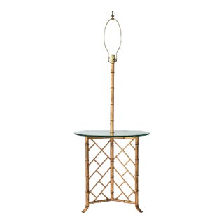 Hollywood Regency Faux Bamboo Floor Lamp Table For Sale