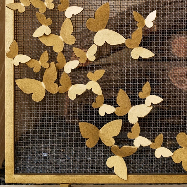 Aged Silver Butterfly Fireplace Screen Lighter Version For Sale - Image 9 of 12
