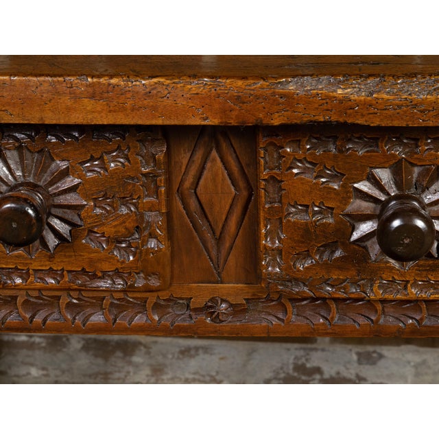 Spanish Colonial 18th Century Walnut Table with Four Richly Carved Drawers For Sale - Image 12 of 12
