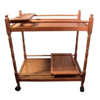 Vintage Rolling Wooden Serving Cart For Sale