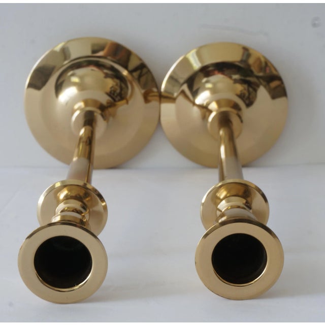 Polished Brass Candlesticks Candle Holders - A Pair For Sale In Miami - Image 6 of 9