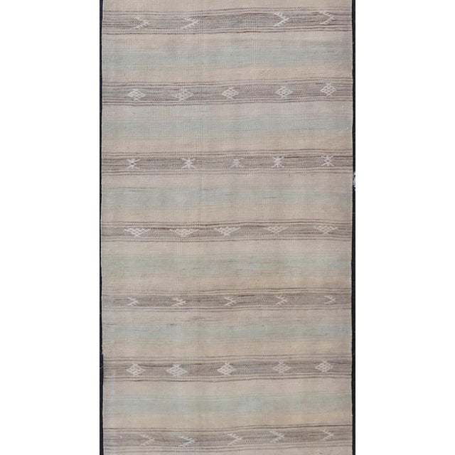 Traditional Vintage Turkish Kilim Runner With Soft Beige and Muted Pastel Stripes For Sale - Image 3 of 11