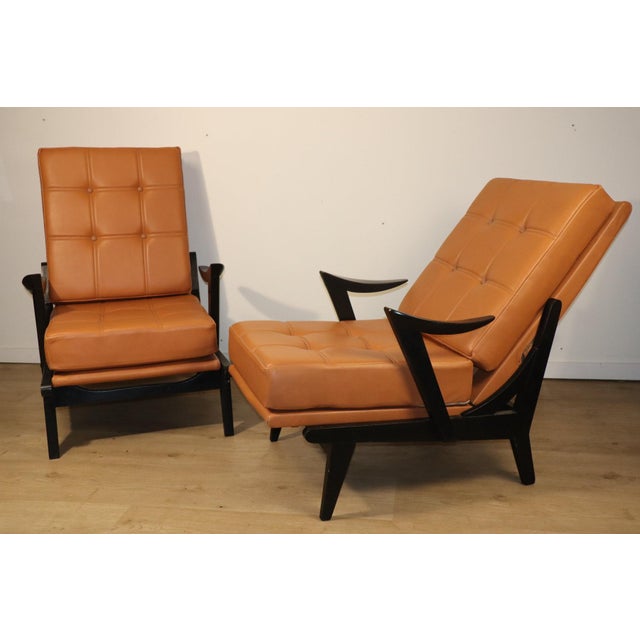 Vintage Armchair in Black Wood and Caramel Leather, 1950s For Sale - Image 14 of 18