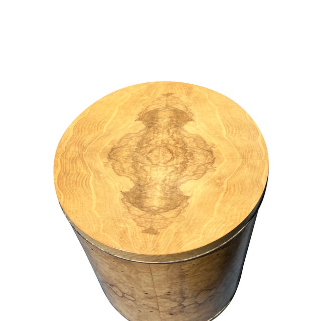 Tan Vintage Henredon Burl Drum Nightstands or Side End Tables in Scene Two 2 Design, Attributed For Sale - Image 8 of 8