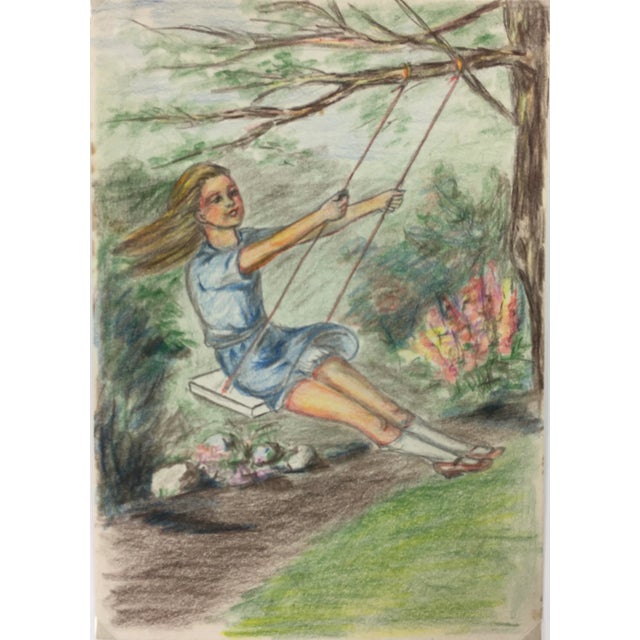 1960s Impressionist Style Figurative Pencil Drawing For Sale