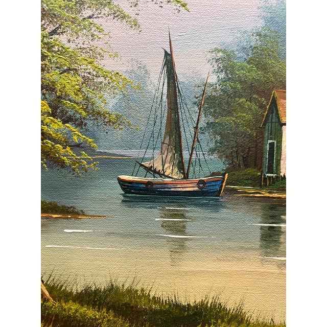Wood Late 19th Century Beautiful Landscape Oil Painting by W. Morris Framed For Sale - Image 7 of 10