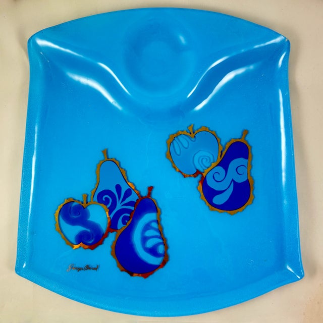 1960s Mid-Century Briard Peacock Blue Pageant Glass Serving Tray, 1964 For Sale - Image 5 of 10