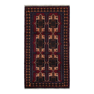 Rug & Kilim’s Baluch Runner Rug With Burgundy and Bright Orange Medallions For Sale