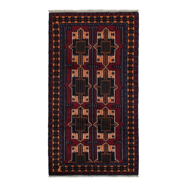 Rug & Kilim’s Baluch Runner Rug With Burgundy and Bright Orange Medallions For Sale