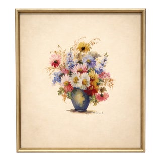 Vintage Authentic Mid-Century Modern Easter Spring Floral Still Life Print in Original Gold Frame – 10.5” Square For Sale