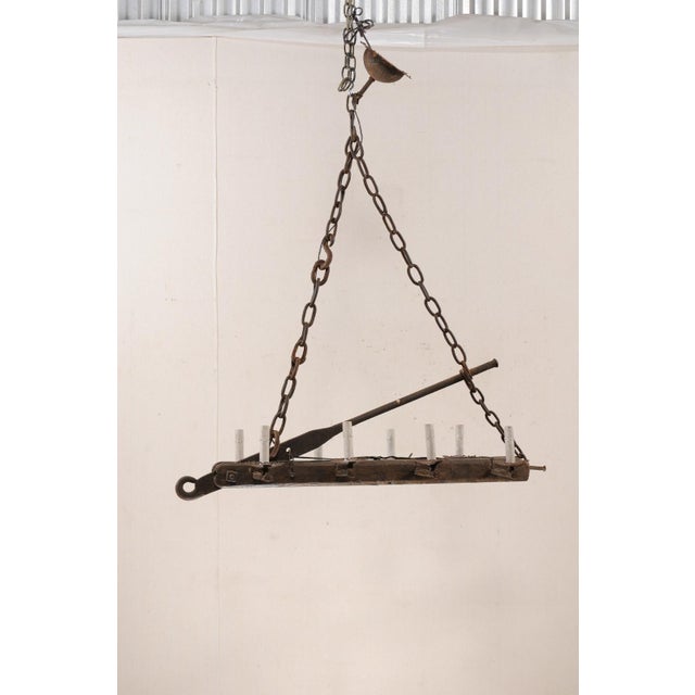 Metal Mid 20th Century French Oblong Wood & Iron Chandelier For Sale - Image 7 of 11