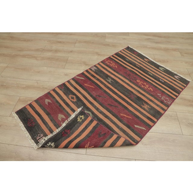 1960s Traditional Ethnic Red Striped Cicim Natural Wool Kilim Rug For Sale - Image 4 of 13