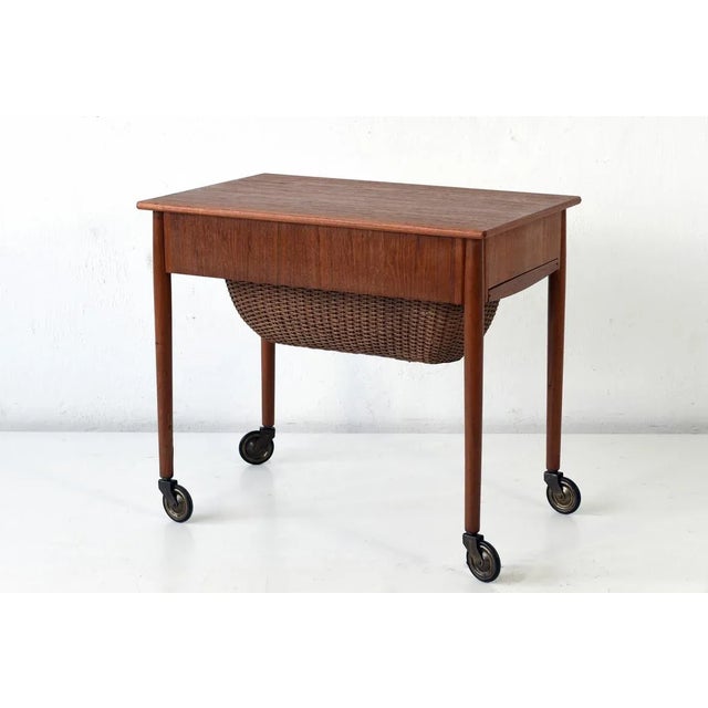 Danish Sewing Box on Castors, 1960s For Sale - Image 4 of 9
