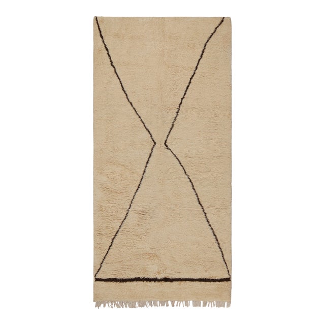 Vintage Moroccan Style Geometric Runner Rug in Beige, From Rug & Kilim For Sale