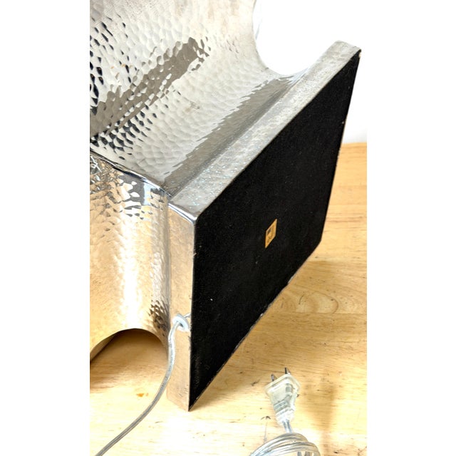 Late 20th Century Monumental Hand-Hammered Silver-Plated Modernist Table Lamps - a Pair For Sale - Image 10 of 18