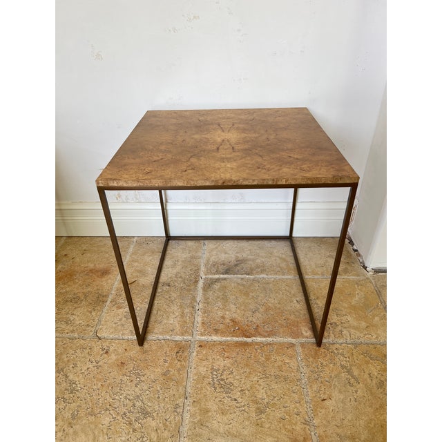 Wood Late 20th Century Burlwood/Brass Nesting Tables - Set of 3 For Sale - Image 7 of 13
