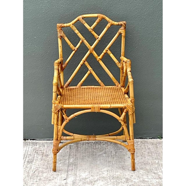 Wood Vintage Chinese Chippendale Rattan Chair For Sale - Image 7 of 12