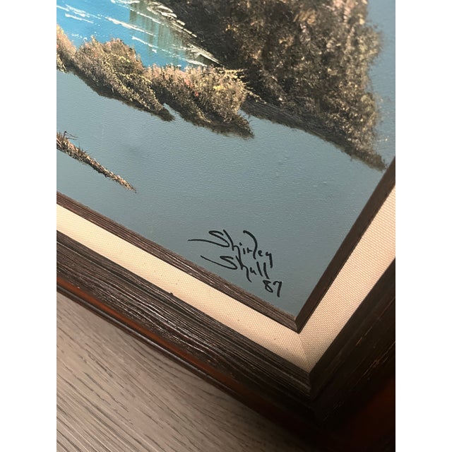 Cabin Original “Fawn by the Water” Painting, Stretched and Mounted in Solid Wood Ornate Vintage Frame, Signed by Artist For Sale - Image 3 of 5