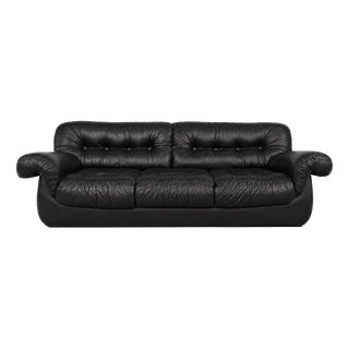 Vintage Italian Design Black Leather Sofa from Pellerossi, 1970s For Sale
