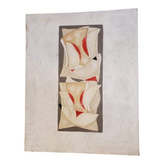 "Laughter" Small Abstract Red Grey & Tan Mixed-Media Painting on Canvas For Sale