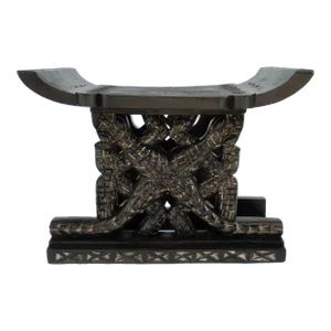 Vintage African Ghanaian, Hand-Carved Wood Ashanti Stool With Crocodile Motif