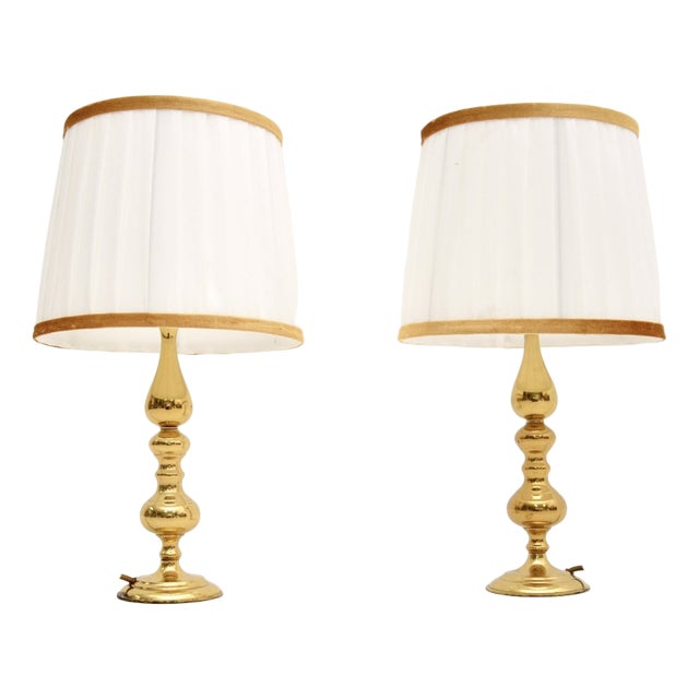 Vintage Brass Table Lamps, 1970, Set of 2 For Sale