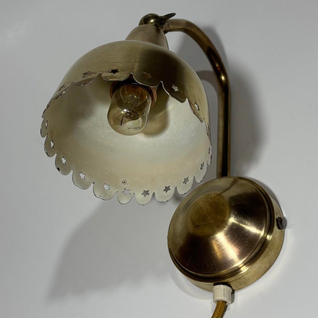 Mid-Century Scandinavian Wall Lamp with Perforated Stars in Brass, Denmark, 1940s For Sale - Image 10 of 13